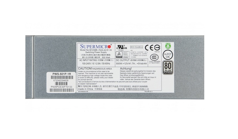 PWS-501P-1R | Supermicro 500-Watt 110-220V AC 1U Redundant Power Supply