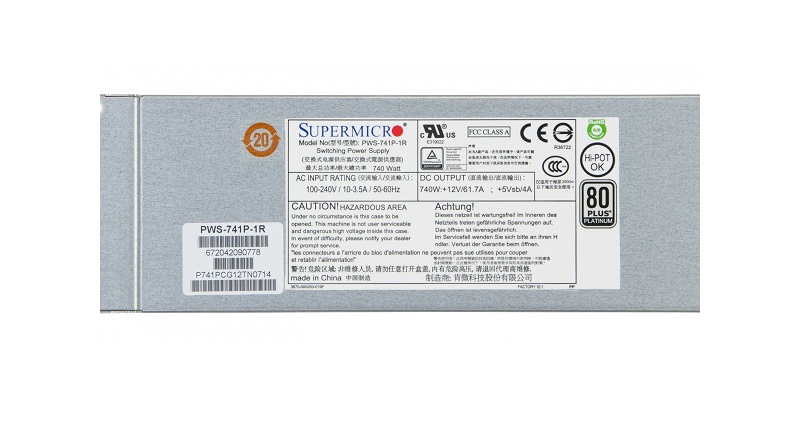 PWS-741P-1R | Supermicro 740-Watt Redundant 80-Plus Platinum Power Supply