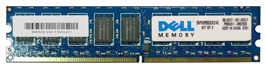 SNPWM553CK2/4G | Dell 4GB Kit (2 X 2GB) DDR2-800MHz PC2-6400 ECC Registered CL6 240-Pin DIMM 1.8V Memory SNPWM553CK2/4G | Dell 4GB Kit (2 X 2GB) DDR2-800MHz PC2-6400 ECC Registered CL6 240-Pin DIMM 1.8V Memory