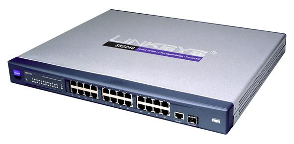 SR224G | Linksys 24-Port 10/100Mbps + 2-Port Gigabit Switch + 2 MiniGBIC Ports