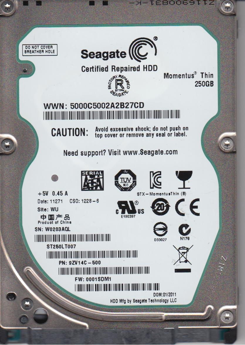 ST250LT007 | Seagate Momentus Thin 250GB 7200RPM SATA 3Gb/s 16MB Cache 2.5-inch Notebook Hard Drive