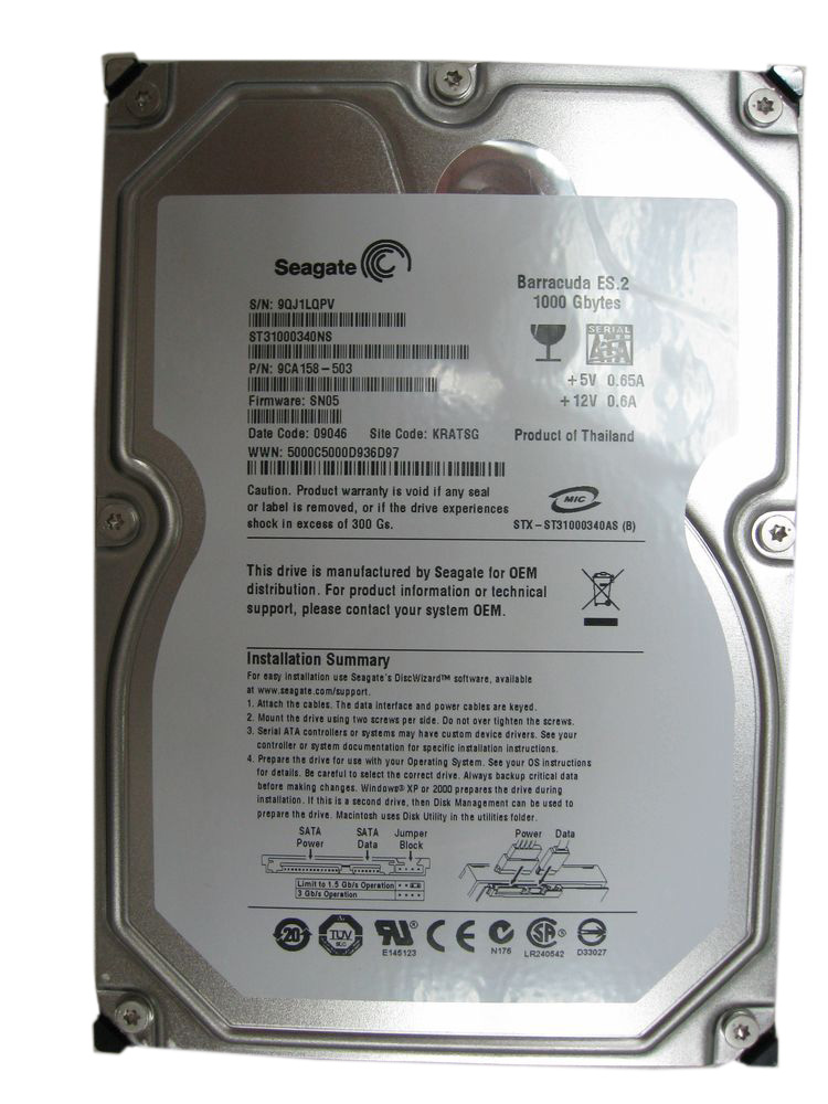 ST31000340NS | Seagate Barracuda 1TB 7200RPM SATA 3Gb/s 32MB Cache 3.5-inch Hot-pluggable Hard Drive ST31000340NS | Seagate Barracuda 1TB 7200RPM SATA 3Gb/s 32MB Cache 3.5-inch Hot-pluggable Hard Drive