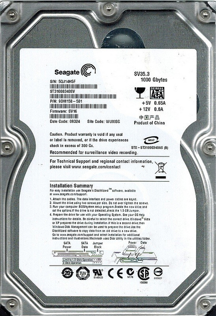 ST31000340SV | Seagate SV35.3 Series 1TB 7200RPM SATA 3Gb/s 32MB Cache 3.5-inch FORM Hard Drive