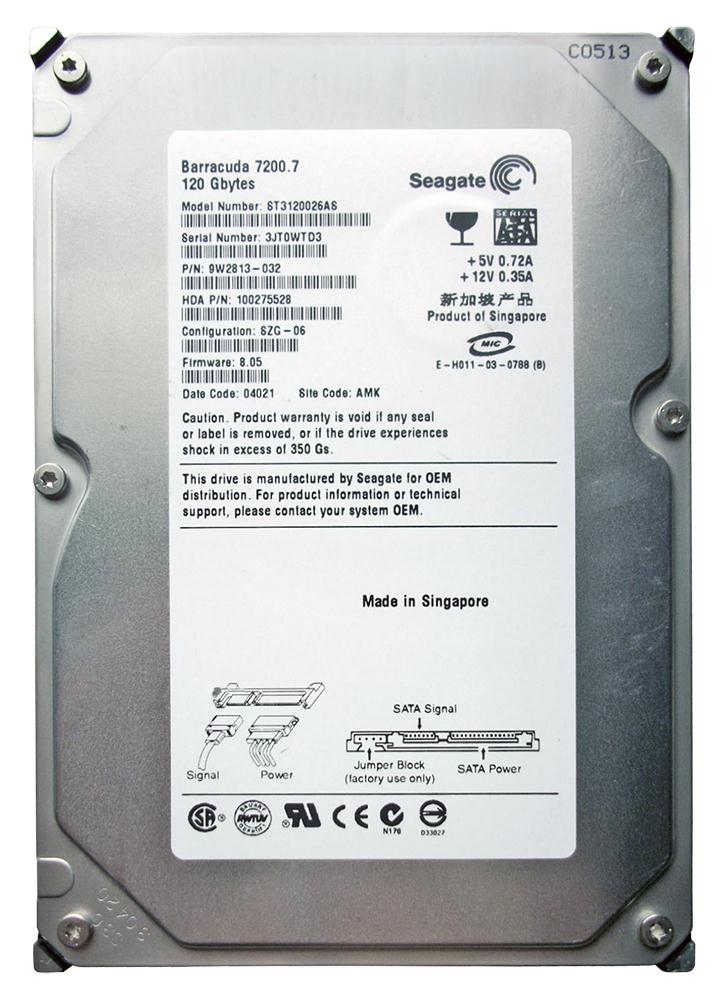 ST3120026AS | Seagate 120GB 7200RPM SATA 1.5 Gbps 3.5 8MB Cache Barracuda Hard Drive