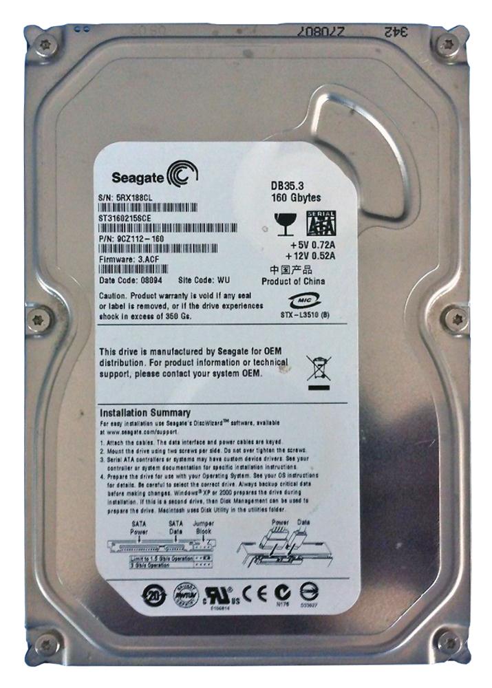 ST3160215SCE | Seagate 160GB 7200RPM SATA Gbps 3.5 2MB Cache Hard Drive