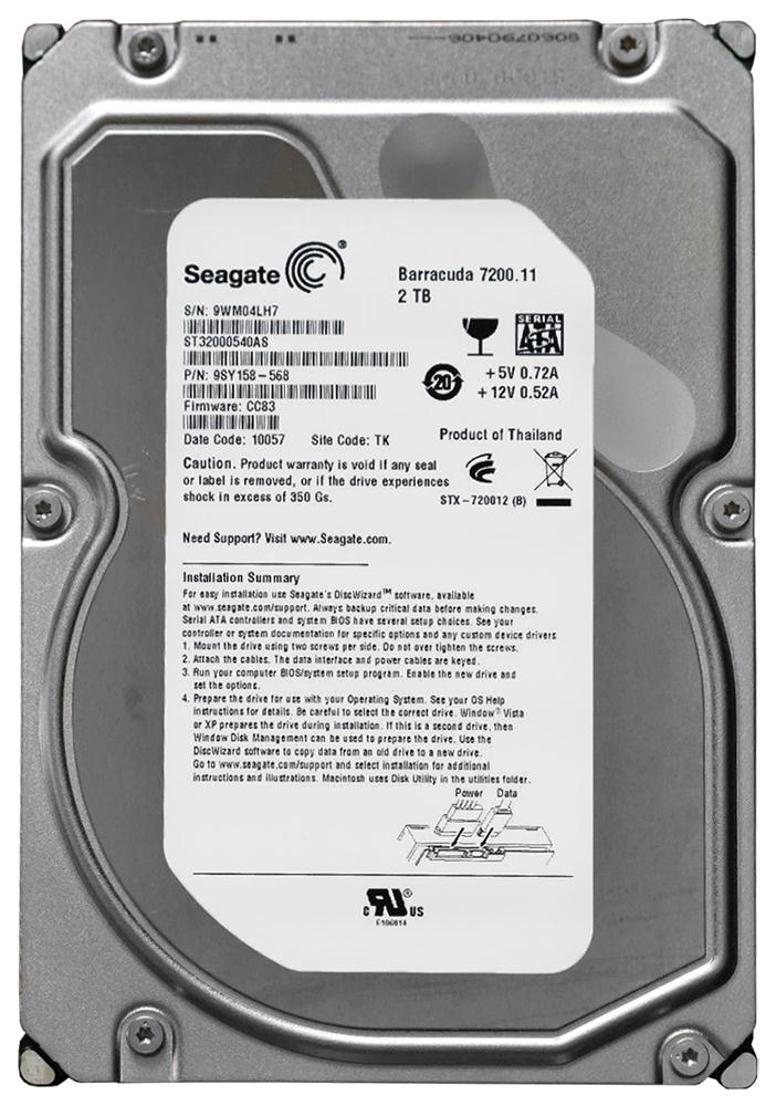 ST32000540AS | Seagate 2TB 7200RPM SATA 3 Gbps 3.5 32MB Cache Hard Drive ST32000540AS | Seagate 2TB 7200RPM SATA 3 Gbps 3.5 32MB Cache Hard Drive