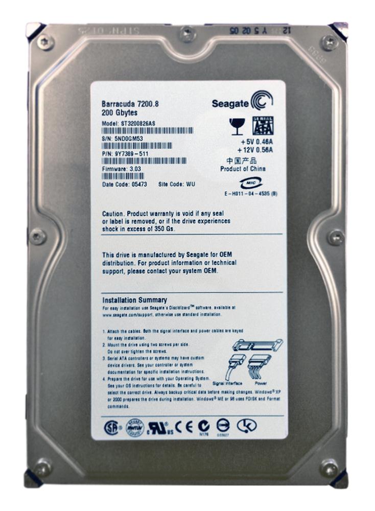 ST3200826AS | Seagate Barracuda 200GB 7200RPM SATA 1.5Gb/s 8MB Cache 3.5-inch Hard Drive