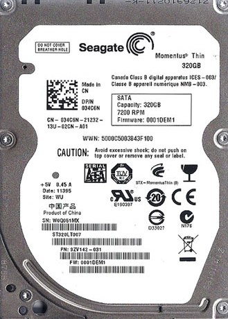 ST320LT007 | Seagate Momentus Thin 320GB 7200RPM SATA 3Gb/s 16MB Cache 2.5-inch Internal Notebook Hard Drive