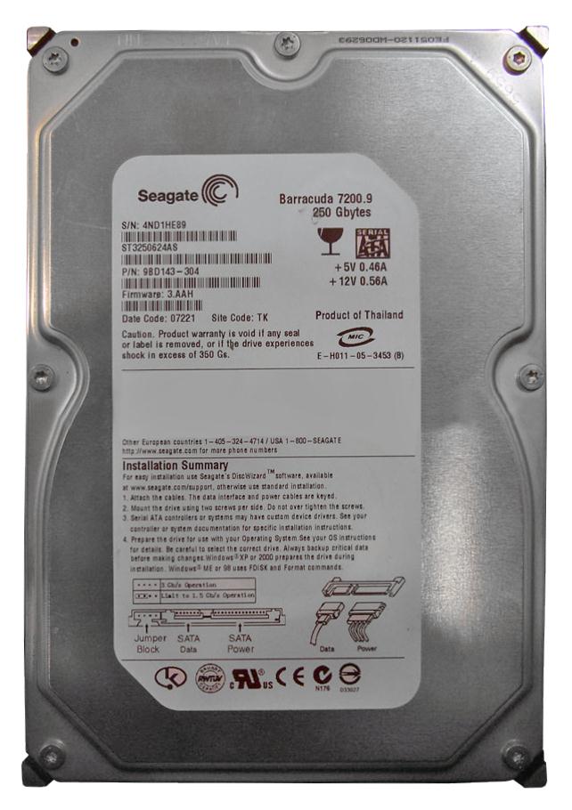 ST3250624AS | Seagate 250GB 7200RPM SATA Gbps 3.5 16MB Cache Barracuda Hard Drive