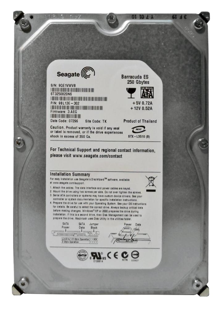 ST3250820NS | Seagate 250GB 7200RPM SATA Gbps 3.5 8MB Cache Barracuda Hard Drive