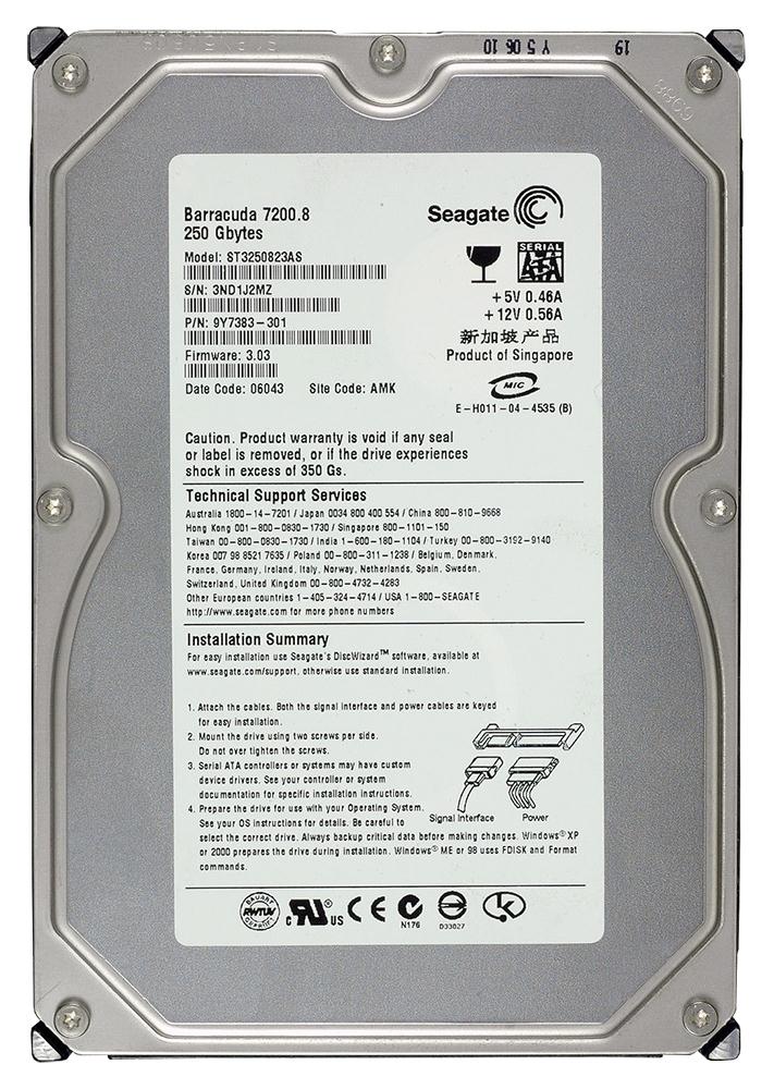 ST3250823AS | Seagate st3250823as barracuda 250gb 7200 rpm sata 8mb buffer 3.5 inch low profile (1.0 inch) hard disk drive.