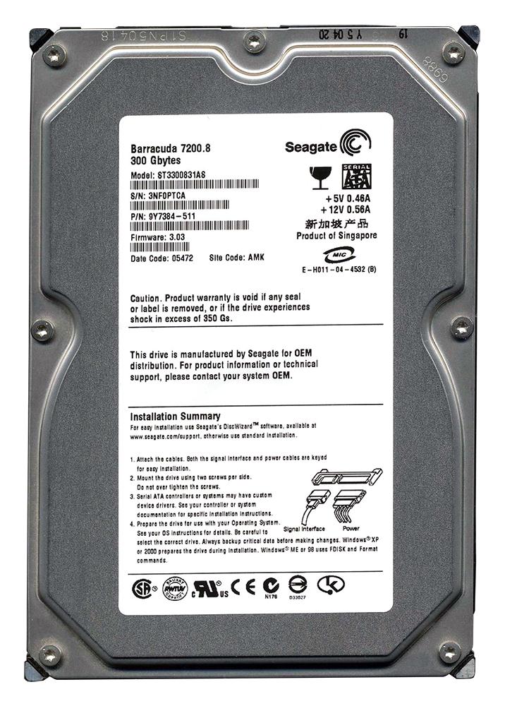 ST3300831AS | Seagate Barracuda 300GB 7200RPM SATA 8MB Cache 3.5-inch Hard Drive