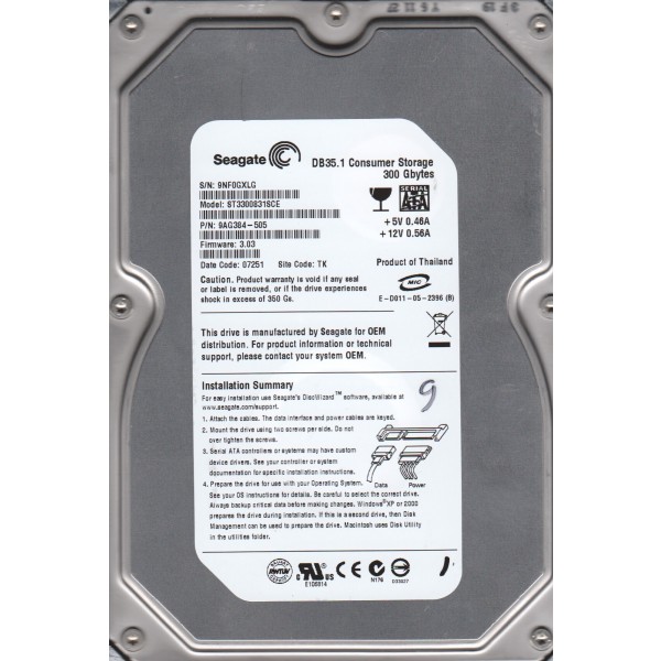 ST3300831SCE | Seagate DB35 Series 300GB 7200RPM SATA 8MB Cache 3.5-inch Hard Drive ST3300831SCE | Seagate DB35 Series 300GB 7200RPM SATA 8MB Cache 3.5-inch Hard Drive