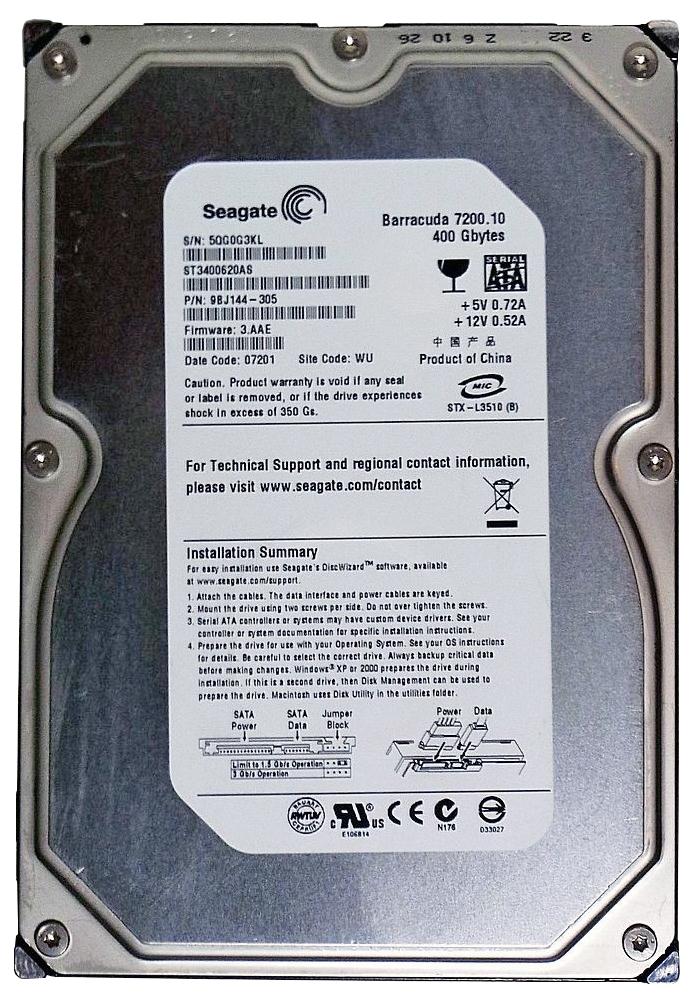 ST3400620AS | Seagate 400GB 7200RPM SATA 3 Gbps 3.5 16MB Cache Barracuda Hard Drive ST3400620AS | Seagate 400GB 7200RPM SATA 3 Gbps 3.5 16MB Cache Barracuda Hard Drive