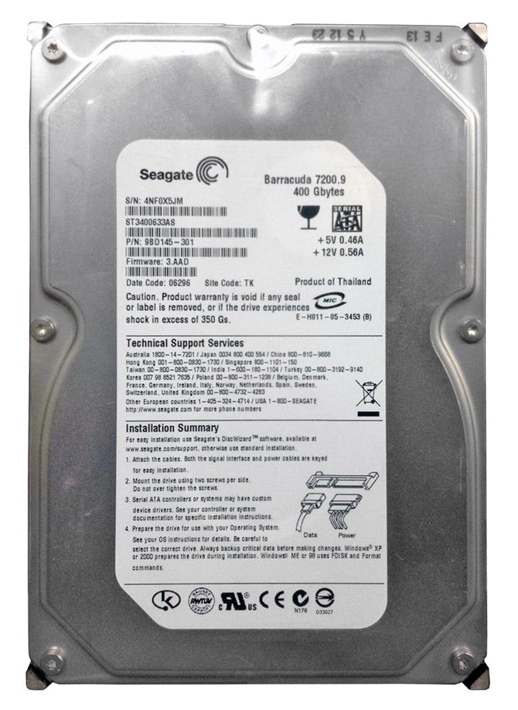 ST3400633AS | Seagate Barracuda 400GB 7200RPM SATA 16MB Cache 3.5-inch Hard Drive ST3400633AS | Seagate Barracuda 400GB 7200RPM SATA 16MB Cache 3.5-inch Hard Drive