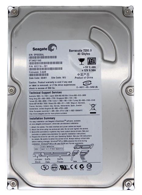 ST340211AS | Seagate 40GB 7200RPM SATA Gbps 3.5 2MB Cache Barracuda Hard Drive ST340211AS | Seagate 40GB 7200RPM SATA Gbps 3.5 2MB Cache Barracuda Hard Drive