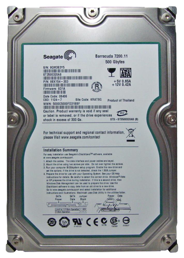 ST3500320AS | Seagate 500GB 7200RPM SATA 3 Gbps 3.5 32MB Cache Barracuda Hard Drive ST3500320AS | Seagate 500GB 7200RPM SATA 3 Gbps 3.5 32MB Cache Barracuda Hard Drive