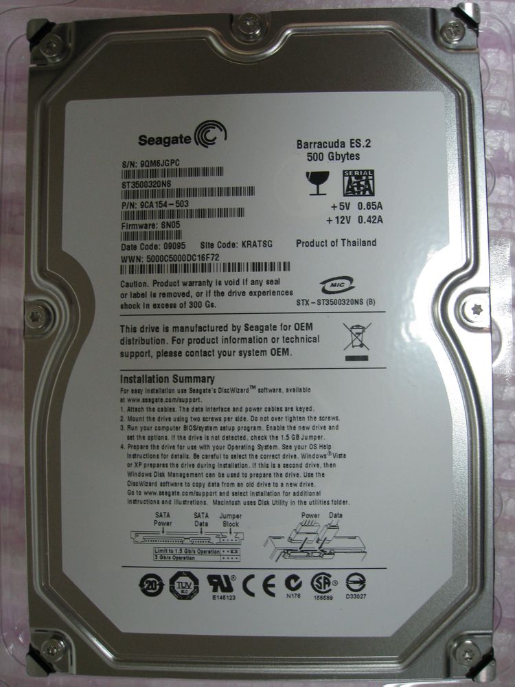 ST3500320NS | Seagate Barracuda 500GB 7200RPM SATA 3Gb/s 32MB Cache 3.5-inch Low-profile Internal Hard Drive