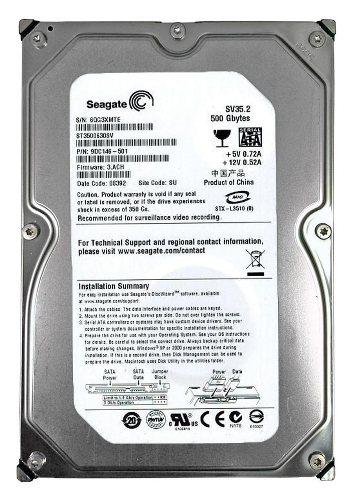 ST3500630SV | Seagate 500GB 7200RPM SATA 3 Gbps 3.5 16MB Cache Hard Drive