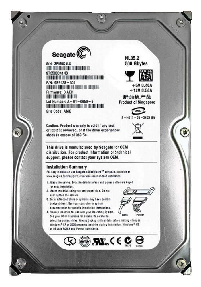 ST3500841NS | Seagate 500GB 7200RPM SATA 3 Gbps 3.5 8MB Cache NL35 Hard Drive