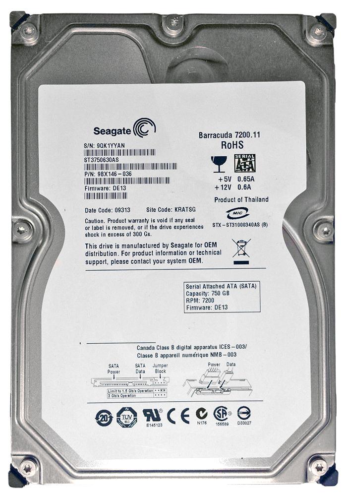 ST3750630AS | Seagate 750GB 7200RPM SATA 3 Gbps 3.5 16MB Cache Barracuda Hard Drive