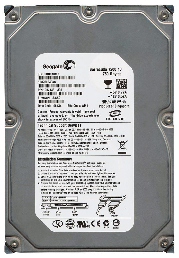 ST3750640AS | Seagate 750GB 7200RPM SATA Gbps 3.5 16MB Cache Hard Drive ST3750640AS | Seagate 750GB 7200RPM SATA Gbps 3.5 16MB Cache Hard Drive