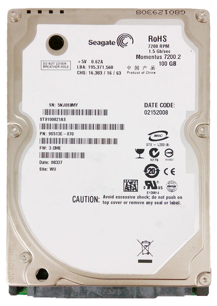 ST9100821AS | Seagate 100GB 7200RPM SATA Gbps 2.5 8MB Cache Momentus Hard Drive