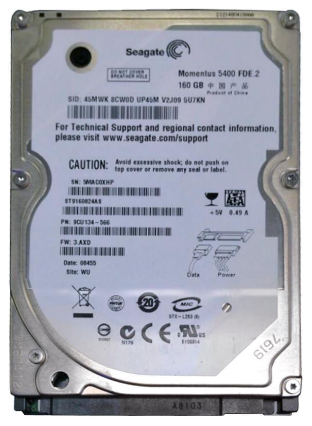 ST9160824AS | Seagate Momentus 5400 FDE.2 160 GB 2.5 Internal Hard Drive - SATA/150 - 5400 rpm - 8 MB Buffer