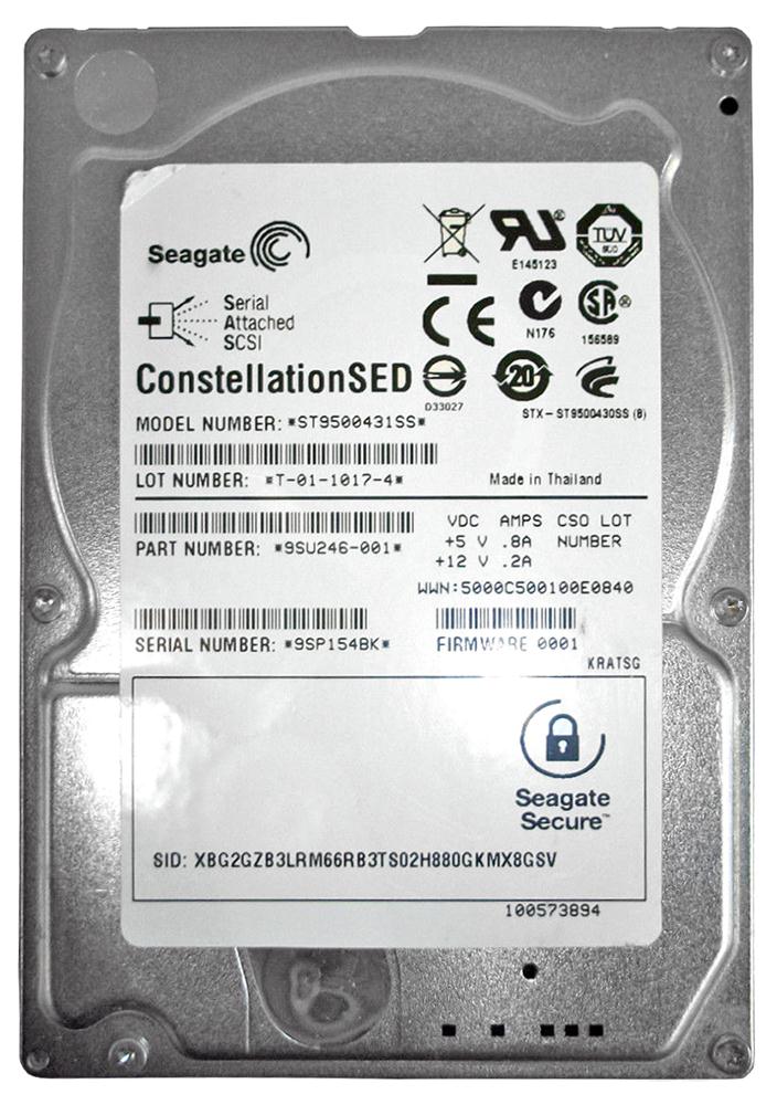 ST9500431SS | Seagate 500GB 7200RPM SAS Gbps 2.5 16MB Cache Constellation Hard Drive