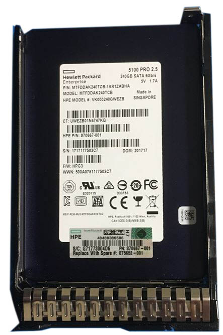 VK000240GWEZB | HPE 240GB SATA 6Gb/s Read-intensive 2.5-inch (SFF) Hot-pluggable SC Digitally Signed Firmware Solid State Drive
