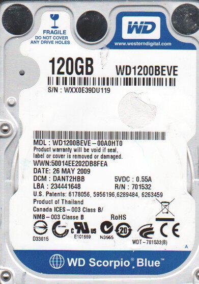 WD1200BEVE | WD Scorpio Blue 120GB 5400RPM EIDE 8MB Cache 2.5-inch Notebook Hard Drive