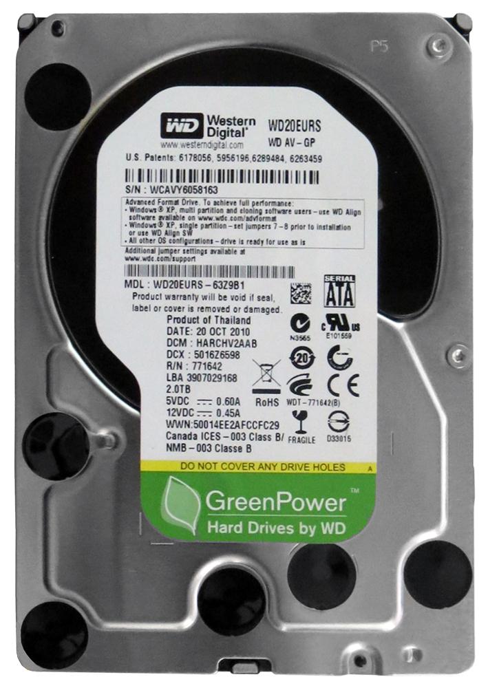 WD20EURS-63Z9B1 | Western Digital AV-GP 2TB 5400RPM SATA 3Gbps 64MB Cache 3.5-inch Internal Hard Drive