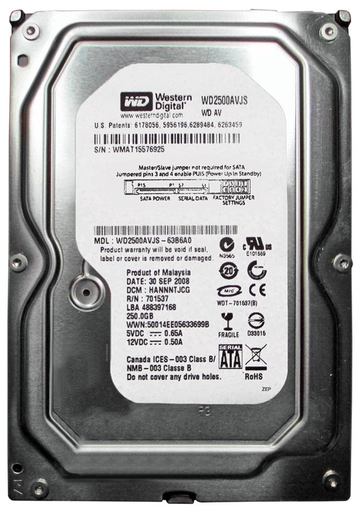WD2500AVJS-63B6A0 | Western Digital 250GB 7200RPM SATA Gbps 3.5 8MB Cache AV Hard Drive