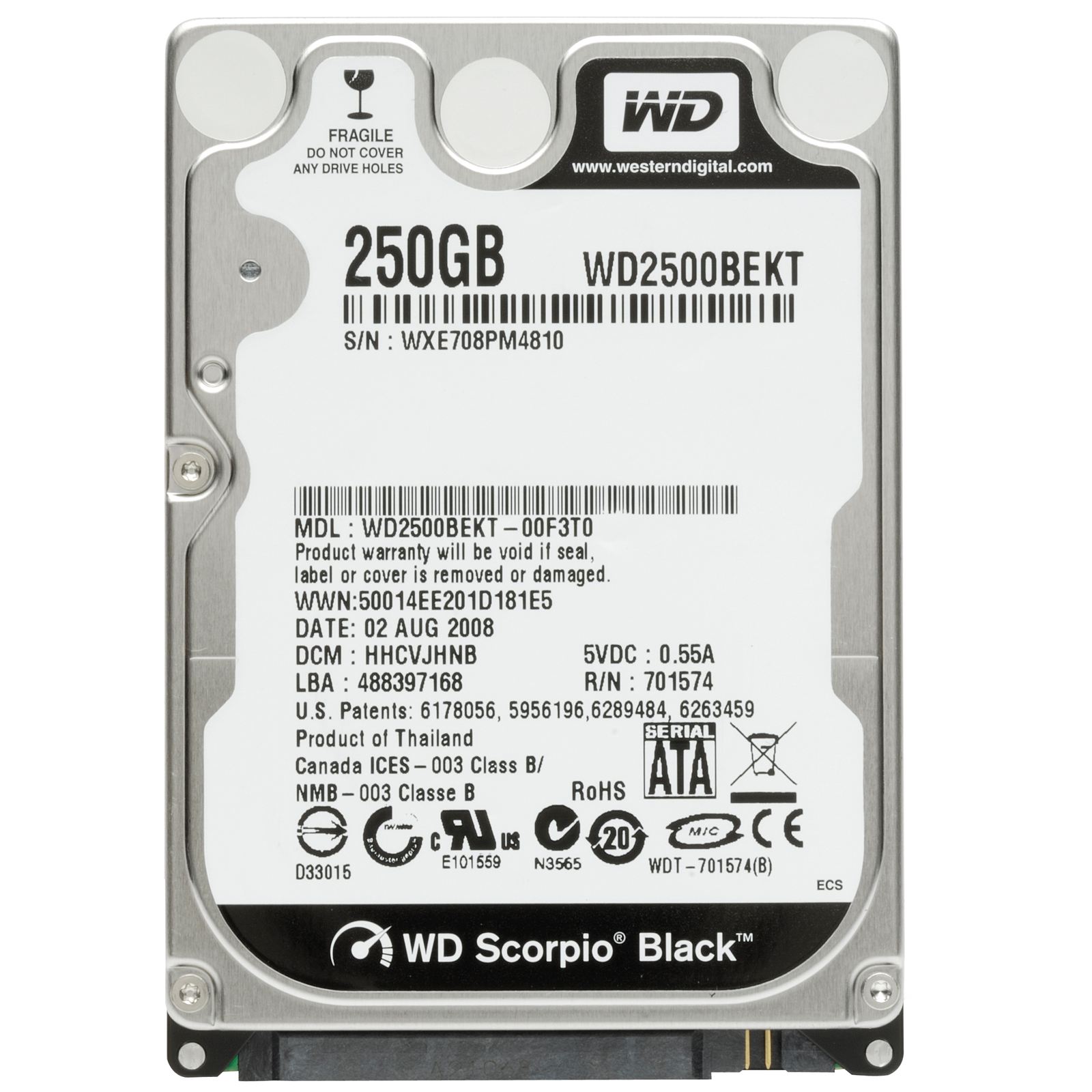 WD2500BEKT | WD Scorpio Black 250GB 7200RPM SATA 3Gb/s 16MB Cache 2.5-inch Notebook Hard Drive