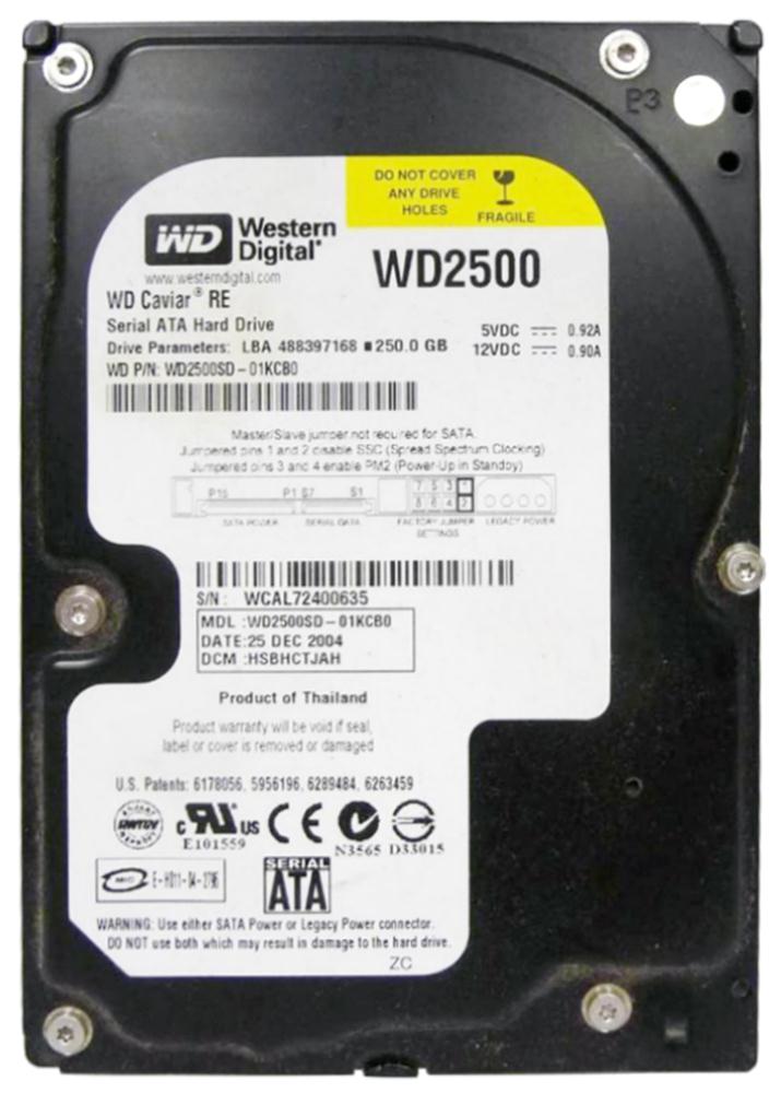 WD2500SD | Western Digital wd2500sd caviar 250gb 7200rpm sata 7pin 8mb buffer 3.5inch hard disk drive.