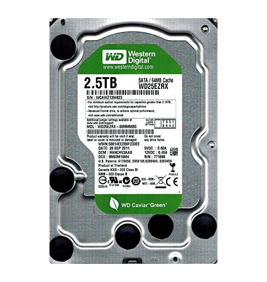 WD25EZRX | Western Digital Caviar Green Desktop 2.5 TB 3.5 Internal Hard Drive - SATA/600 - 64 MB Buffer