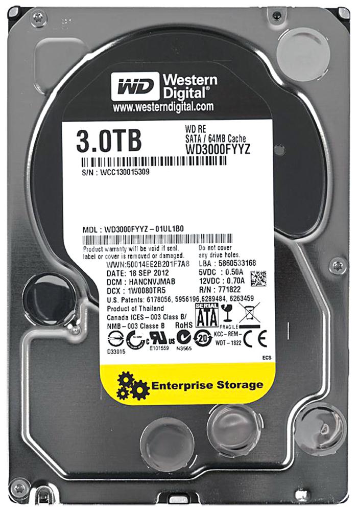 WD3000FYYZ-01UL1B0 | Western Digital 3TB 7200RPM SATA 6 Gbps 3.5 64MB Cache RE Hard Drive