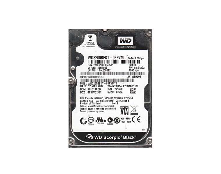 WD3200BEKT-08PVMT1 | Western Digital 320GB 7200RPM SATA 3Gb/s 2.5-inch Hard Drive