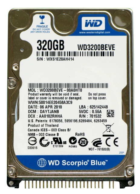 WD3200BEVE | Western Digital Scorpio Blue 320GB 5400RPM ATA-100 8MB Cache 2.5-inch Internal Hard Disk Drive