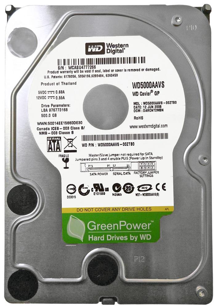 WD5000AAVS-00ZTB0 | Western Digital Caviar Green 500GB 7200RPM SATA 3Gb/s 8MB Cache 3.5-inch Hard Drive