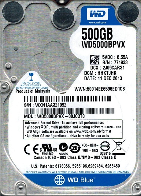 WD5000BPVX | WD Blue 500GB 5400RPM SATA 6Gb/s 8MB Cache 7MM 2.5-inch Hard Drive