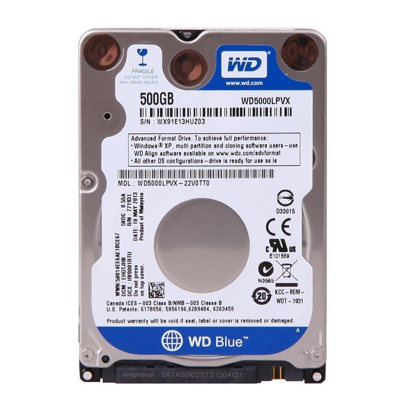 WD5000LPVX-75V0TT | Western Digital Blue 500GB 5400RPM SATA 6GB/s 8MB Cache 2.5-inch Hard Drive