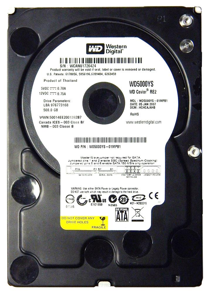 WD5000YS | Western Digital 500GB 7200RPM SATA Gbps 3.5 16MB Cache Caviar Hard Drive
