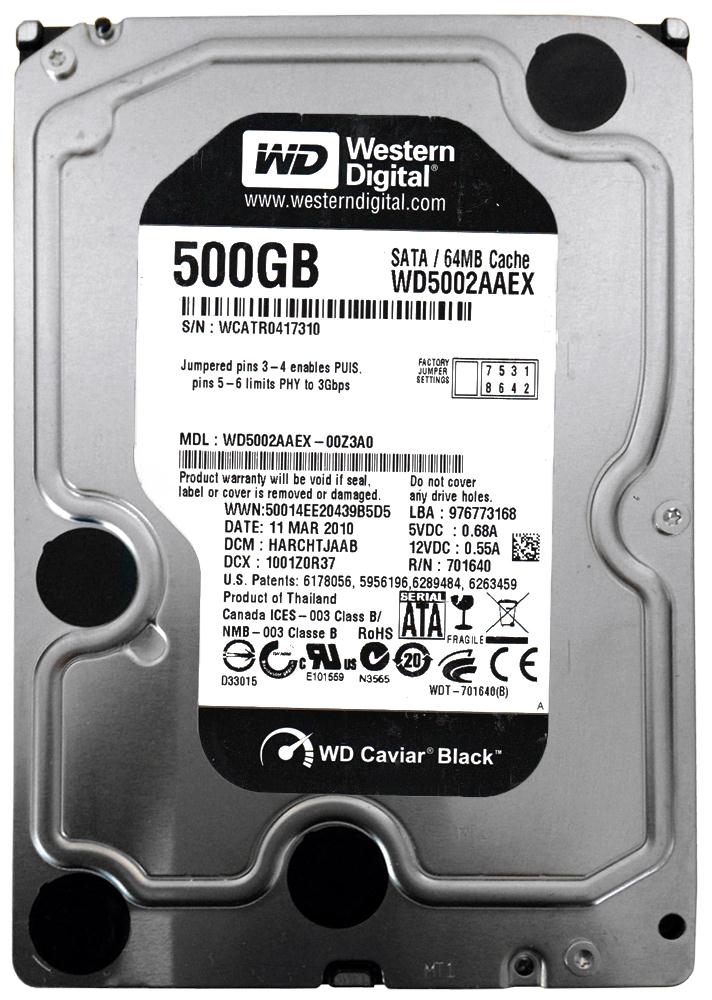 WD5002AAEX-00Z3A0 | Western Digital 500GB 7200RPM SATA 6 Gbps 3.5 32MB Cache Hard Drive