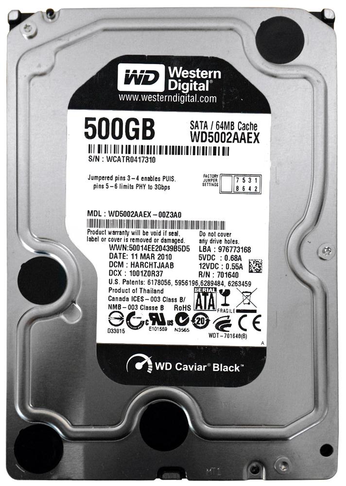 WD5002AAEX | Western Digital Caviar Black 500GB 7200RPM SATA 6Gbps 32MB Cache 3.5-inch Internal Hard Drive