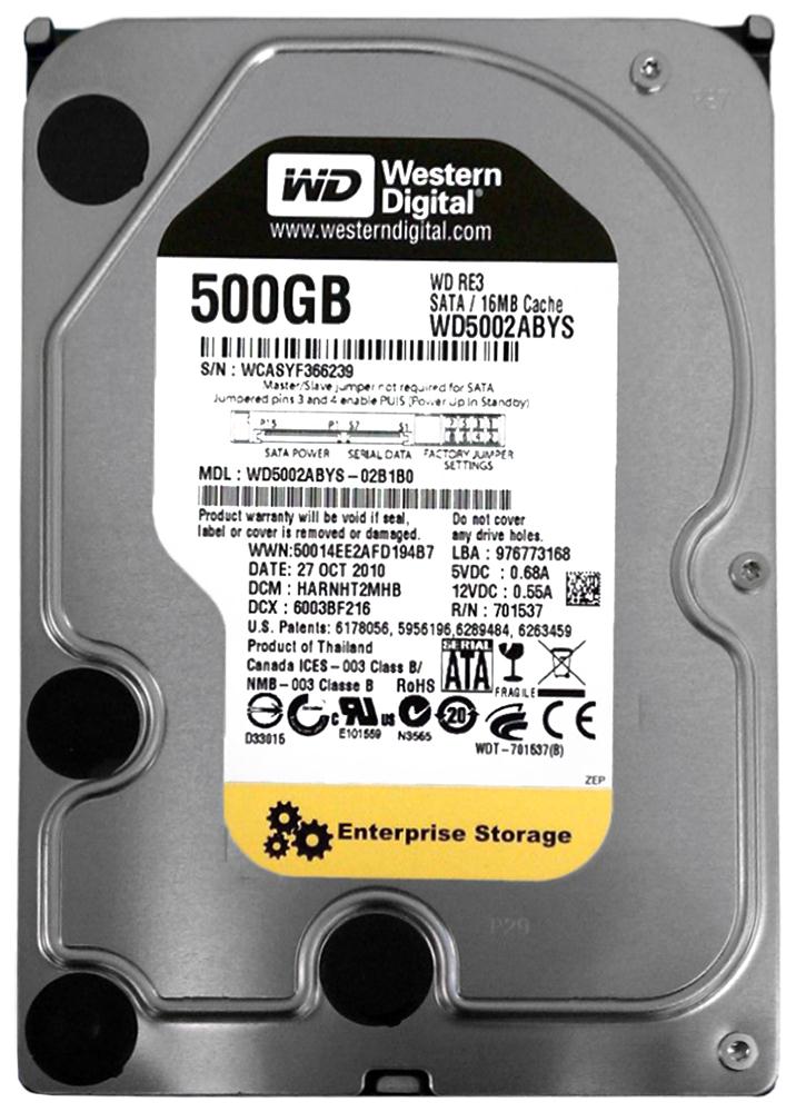 WD5002ABYS | Western Digital 500GB 7200RPM SATA Gbps 3.5 16MB Cache RE3 Hard Drive