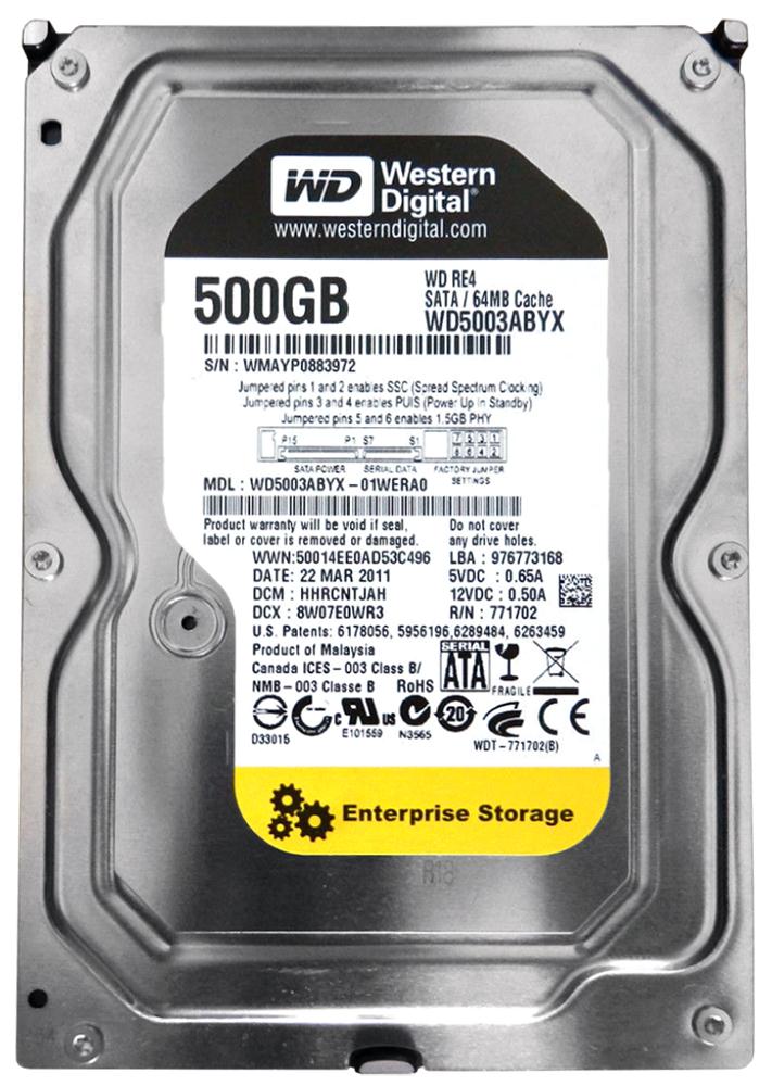 WD5003ABYX | Western Digital 500GB 7200RPM SATA Gbps 3.5 64MB Cache RE4 Hard Drive