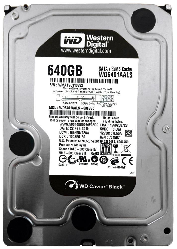 WD6401AALS | Western Digital Caviar Black 640GB 7200RPM SATA 3Gbps 32MB Cache 3.5-inch Internal Hard Drive