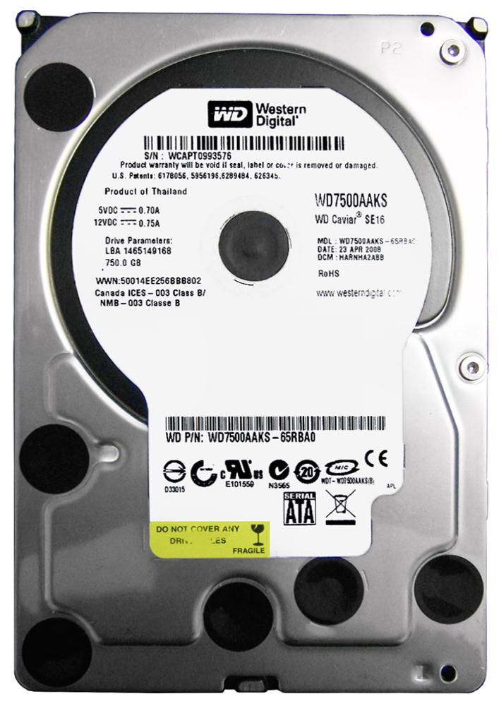 WD7500AAKS | Western Digital 750GB 7200RPM SATA Gbps 3.5 16MB Cache Caviar Hard Drive