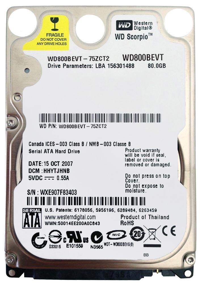 WD800BEVT | WD Scorpio Blue 80GB 5400RPM SATA 3Gb/s 8MB Cache 2.5-inch Hard Drive